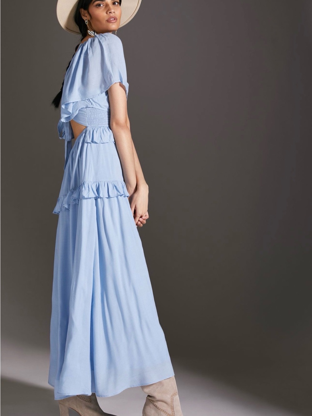 Anthropologie Powder Blue Maxi Dress with Ruffle Tiers